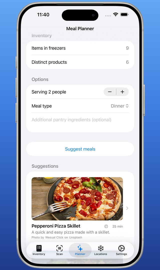 AI Meal Planner suggesting a pepperoni pizza skillet recipe from inventory